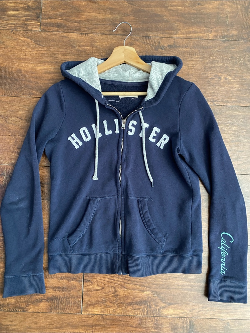 Hollister Navy Zip Front Hoodie Jacket